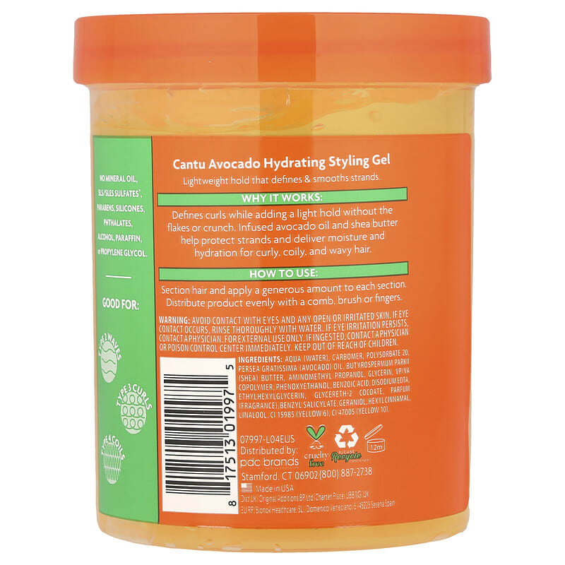 كانتو جل الافوكادو المرطب لتصفيف الشعر 524جم Cantu Avocado Hydrating Styling Gel