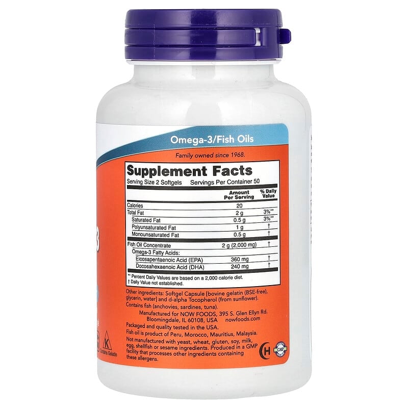 ناو زيت السمك اوميجا 3 (100 كبسولة هلامية) NOW Foods Omega-3 Fish Oil