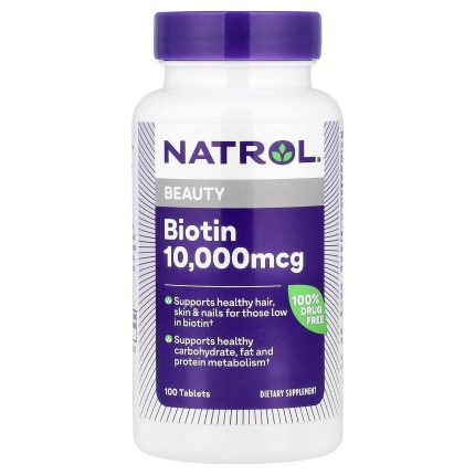 ناترول للشعر والأظافر بيوتين 10000 مكجم 100 قرص Natrol Biotin