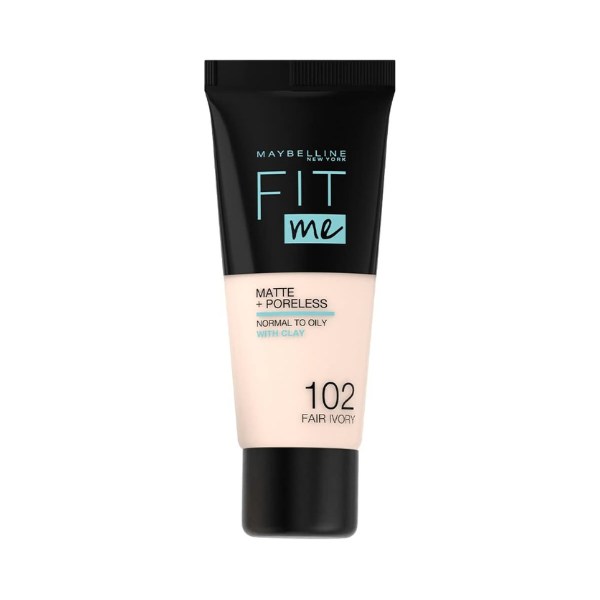 ميبلين فيت مي كريم اساس 102 مات اند بورليس 30مل Maybelline Fit Me Matte And Poreless Foundation