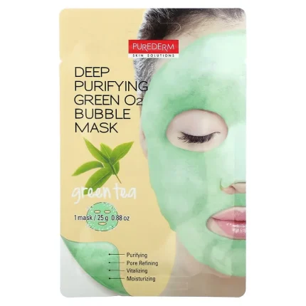 بيورديرم قناع بالفقاعات الخضراء O2 للتنقية العميقة 1 قناع Purederm Deep Purifying Green Bubble Mask