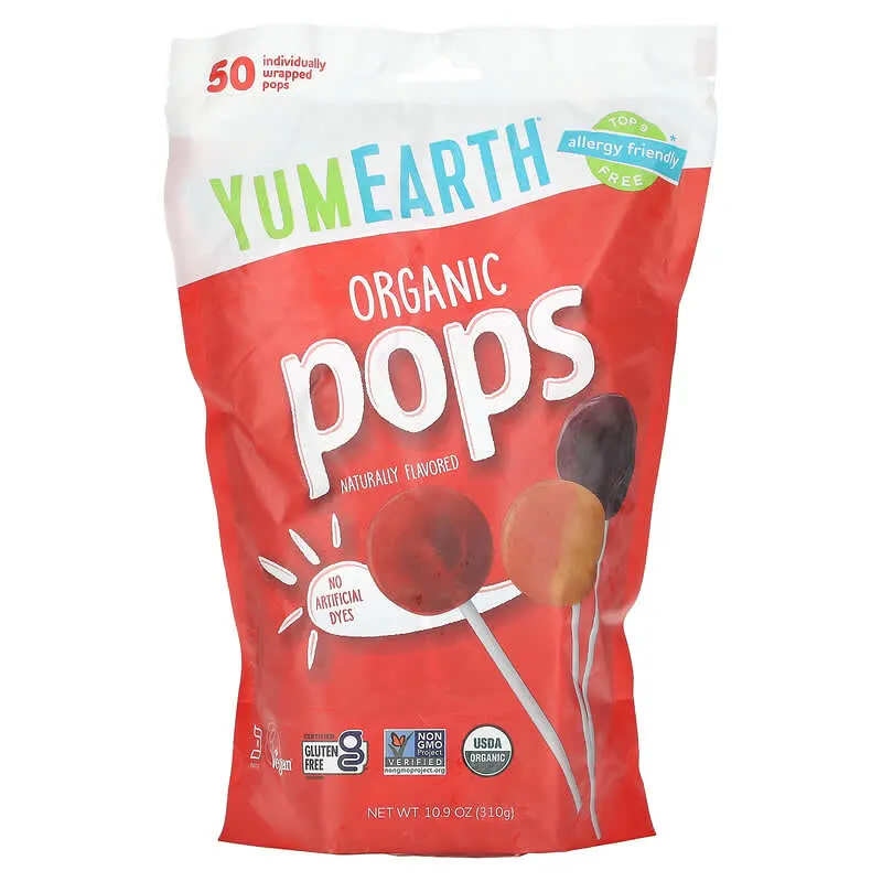 24 (4) يم ايرث مصاصات عضوية 50 قطعة YumEarth Organic Pops Assorted Flavors 50 Pops
