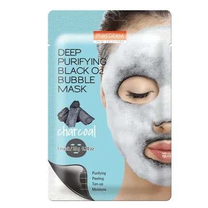 بيورديرم قناع الفحم للتنظيف العميق بفقاعات الاكسجين 1 قناع Purederm Deep Cleansing Black O2 Bubble Mask