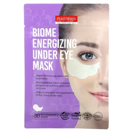 قناع بيورديرم بيوم المنشط تحت العين 30 منديل Purederm Biome Energizing Under Eye Mask