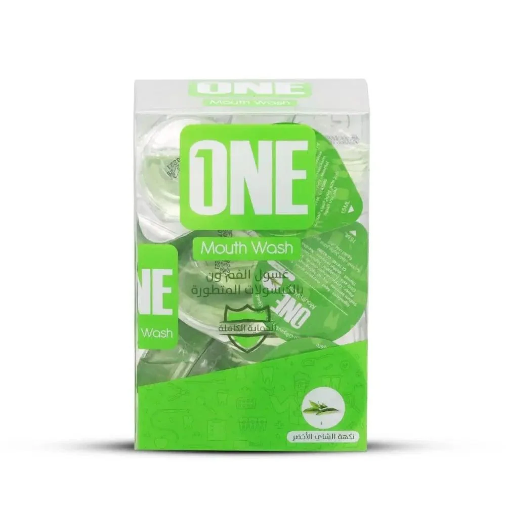 ون غسول الفم بنكهة الشاي الاخضر بالكبسولات المتطورة 20 كبسولة 15مل One Advanced Capsule Mouthwash Green Tea 20 Capsules 15ml