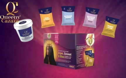 كويني كازارا مجموعة فرد الشعر بالارغان وجوز الهند والزيتون قوي Queeny Cazara No-Lye Relaxer Kit Super