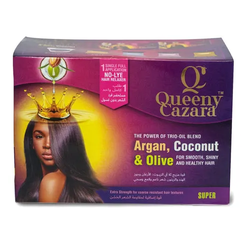 كويني كازارا مجموعة فرد الشعر بالارغان وجوز الهند والزيتون قوي Queeny Cazara No-Lye Relaxer Kit Super كويني كازارا مجموعة فرد الشعر بالارغان وجوز الهند والزيتون قوي Queeny Cazara No-Lye Relaxer Kit Super