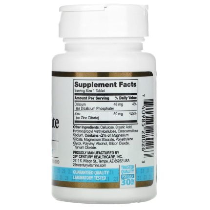 21 سينتري‏ سترات الزنك 50 ملجم 60 قرص 21st Century Zinc 50 mg (Citrate)
