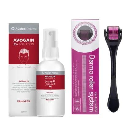 -مجموعة علاج تساقط الشعر وتحفيز النمو أفوجين5% + ديرما رولر – 2قطع
