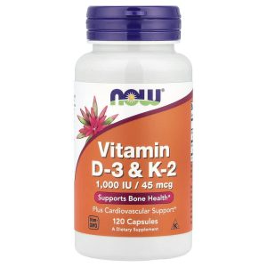 ناو فودز كبسولات فيتامين د3 +كي2 - 1000 وحدة - 120 كبسولة Now Vitamin D3 & K2