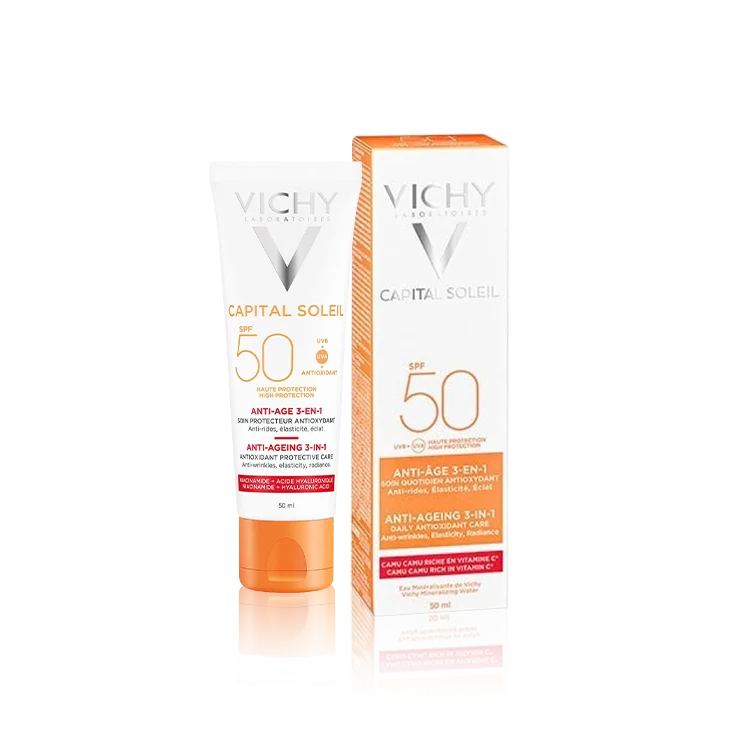 واقي شمس Vichy Capital Soleil Anti Ageing 3 In 1 SPF50+ للوقاية ومكافحة التجاعيد – 50مل