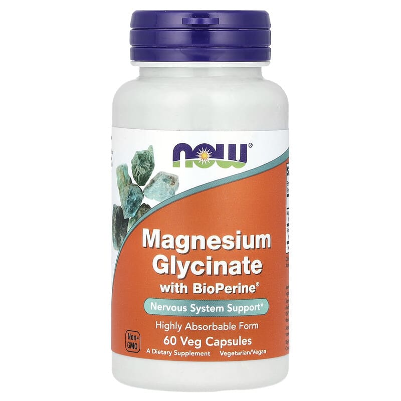 NOW Foods Magnesium Glycinate with BioPerine | مغنيسيوم جلايسينات ناو فودز مع بايوبيرين – 60 كبسولة نباتية