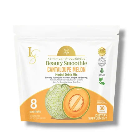 عصير لوكس سليم بيوتي – كانتالوب ميلون بالكولاجين البحري الفاخر | 8 أكياس Luxe Slim Beauty Smoothie Cantaloupe Melon Herbal Drink Mix