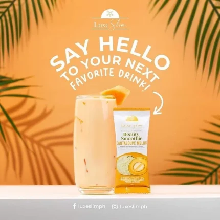 عصير لوكس سليم بيوتي – كانتالوب ميلون بالكولاجين البحري الفاخر | 8 أكياس Luxe Slim Beauty Smoothie Cantaloupe Melon Herbal Drink Mix