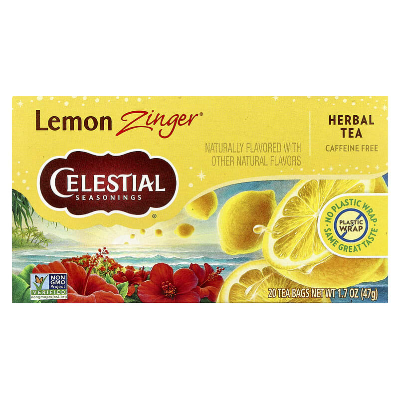 شاي أعشاب ليمون زنجر من Celestial Seasonings – خالي من الكافيين (6 علب × 20 كيس)