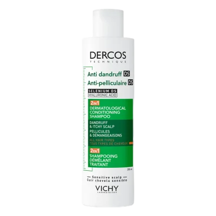 شامبو فيشي ديركوس DS المضاد للقشرة 2 في 1 مع بلسم 200مل Vichy Dercos Anti-Dandruff DS 2-in-1 Dermatological Conditioning Shampoo