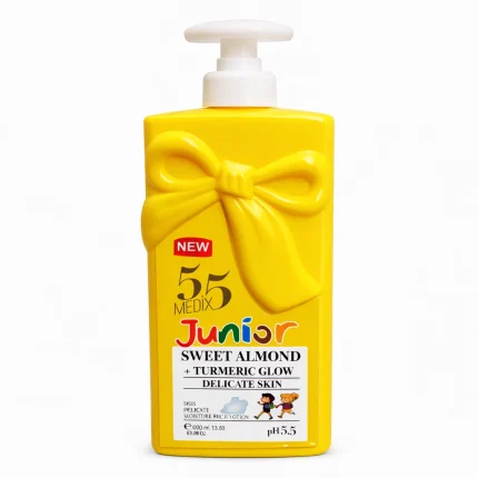 لوشن أطفال Medix 55 Junior باللوز الحلو والكركم 400مل للبشرة الحساسة Medix 55 Junior Sweet Almond + Turmeric Glow Lotion — 400ml