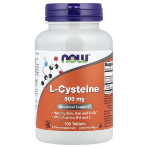 NOW Foods L-Cysteine 500mg مكمل السيستين لدعم الجلوتاثيون وصحة الشعر والبشرة 100 قرص