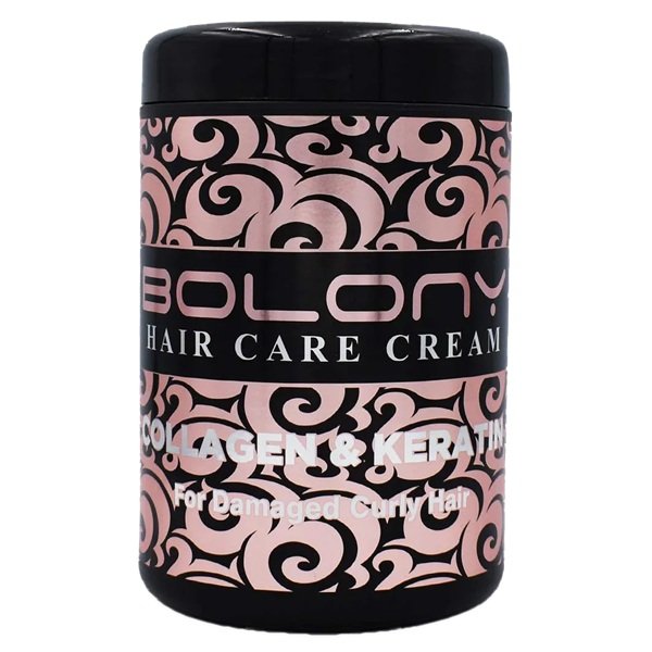 Bolony-Collagen-Keratin-Hair-Cream-1000ml بولوني كريم العناية بالشعر بالكولاجين والكيراتين للإصلاح المكثف للشعر الكيرلي التالف 1000 مل Bolony Collagen & Keratin Hair Care Cream