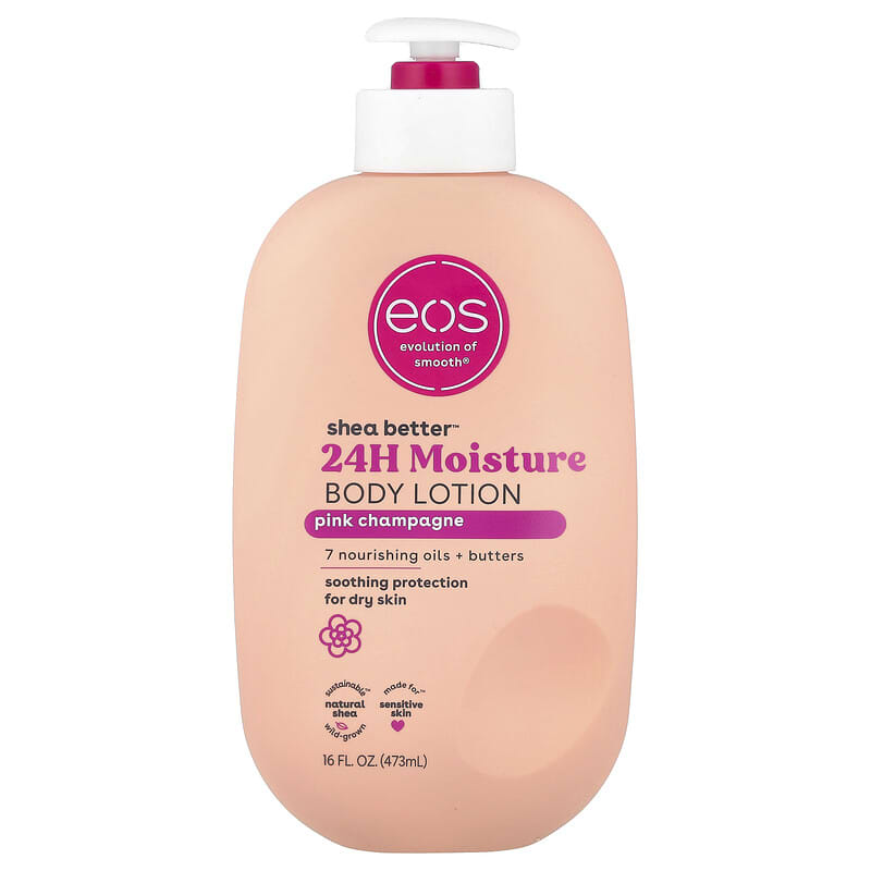 إيوس لوشن الجسم زبدة الشيا بينك شامبين للبشرة الجافة 473 مل EOS Shea Better Body Lotion Pink Champagne 473ml