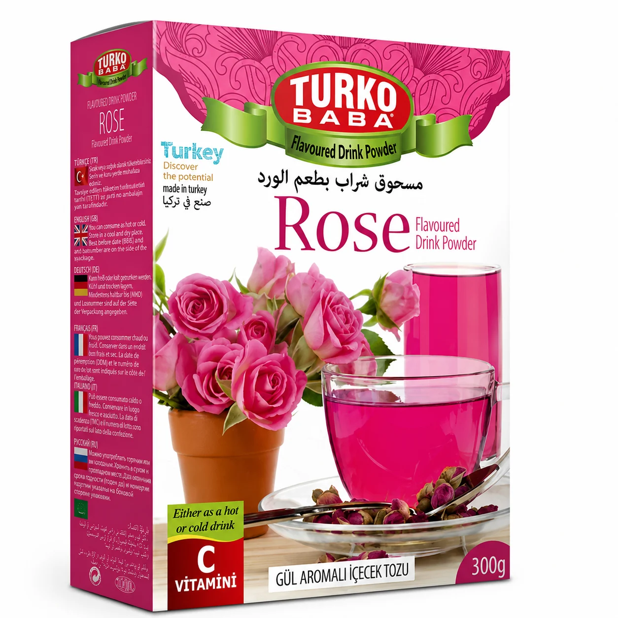 توركو بابا مسحوق شراب الورد Turko Baba Rose Flavoured Drink Powder 300g