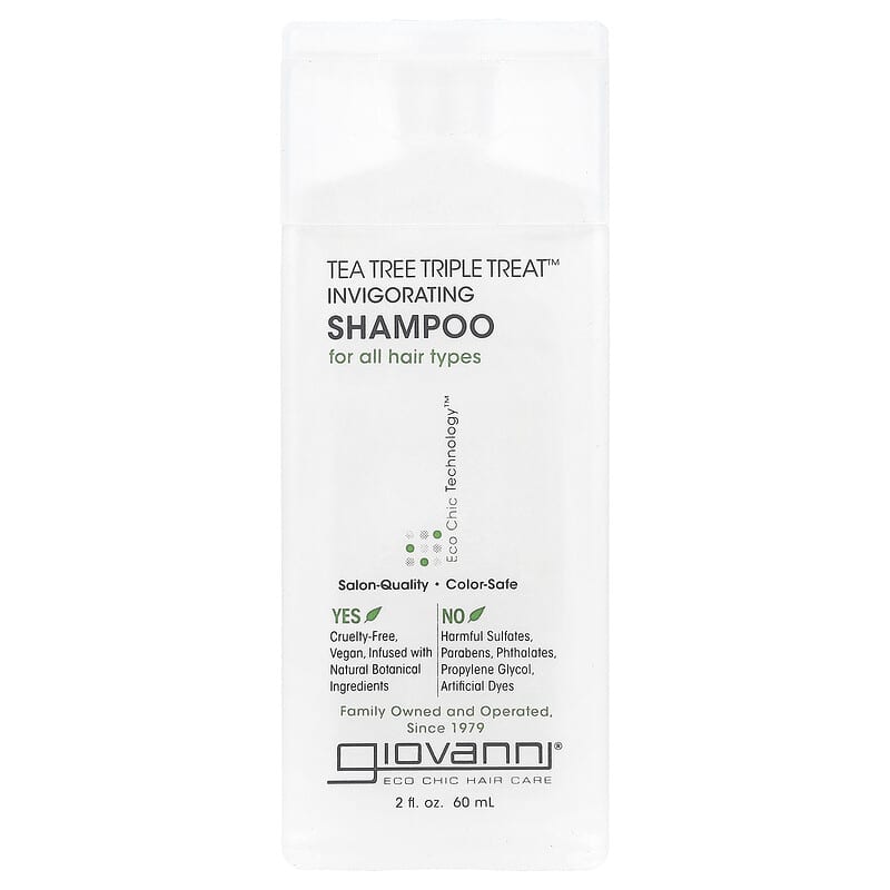 جيوفاني شامبو شجرة الشاي المنعش لجميع أنواع الشعر 60 مل Giovanni Tea Tree Triple Treat Invigorating Shampoo For All Hair Types 60 ml