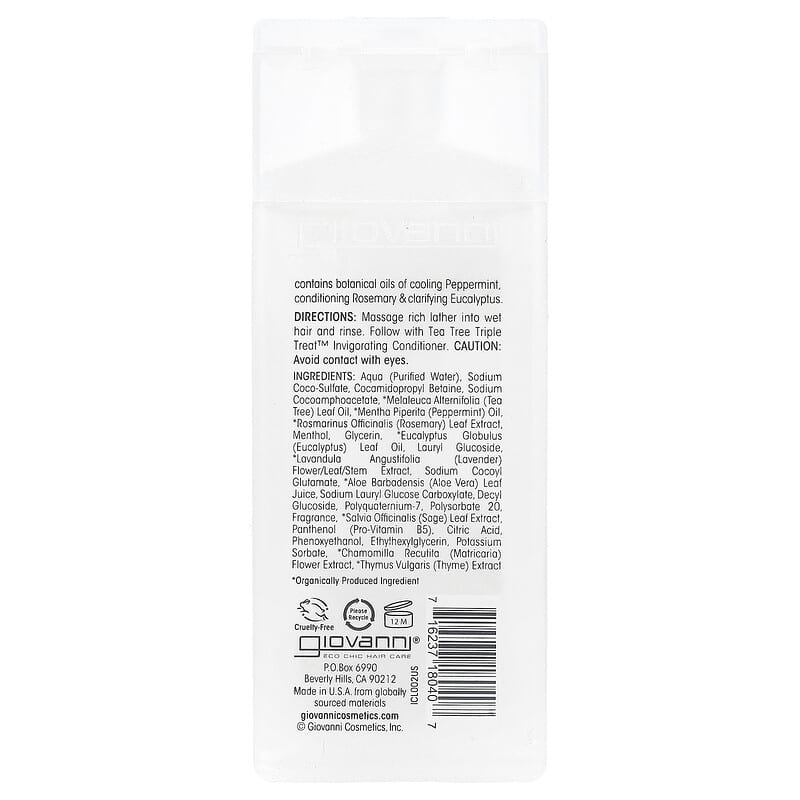 جيوفاني شامبو شجرة الشاي المنعش لجميع أنواع الشعر 60 مل Giovanni Tea Tree Triple Treat Invigorating Shampoo For All Hair Types 60 ml