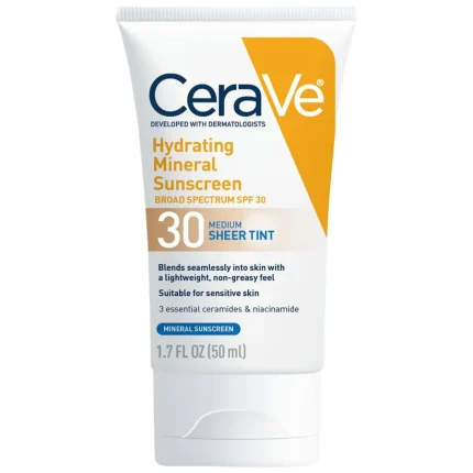 سيرافي واقي شمس معدني مرطب ملون بدرجة SPF 30  CeraVe Hydrating Mineral Sunscreen SPF 30 Face Sheer Tint