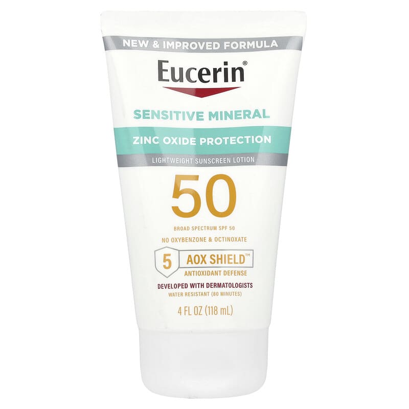 يوسرين لوشن واقي شمس معدني للبشرة الحساسة SPF 50+ حجم 118 مل Eucerin Sensitive Mineral Sunscreen Lotion SPF 50+ Zinc Oxide Protection 118ml