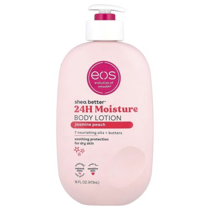 إيوس لوشن الجسم زبدة الشيا جاسمين بيتش للبشرة الجافة 473 مل EOS Shea Better 24H Moisture Body Lotion Jasmine Peach 473 ml