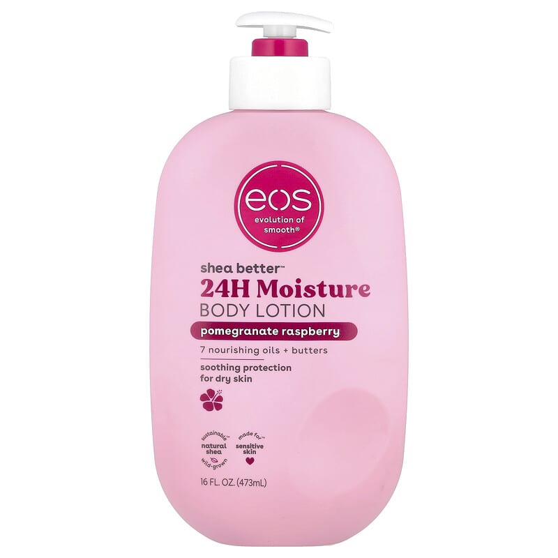 إيوس لوشن الجسم زبدة الشيا رمان وتوت العليق للبشرة الجافة 473 مل EOS Shea Better 24H Moisture Body Lotion Pomegranate Raspberry 473 ml