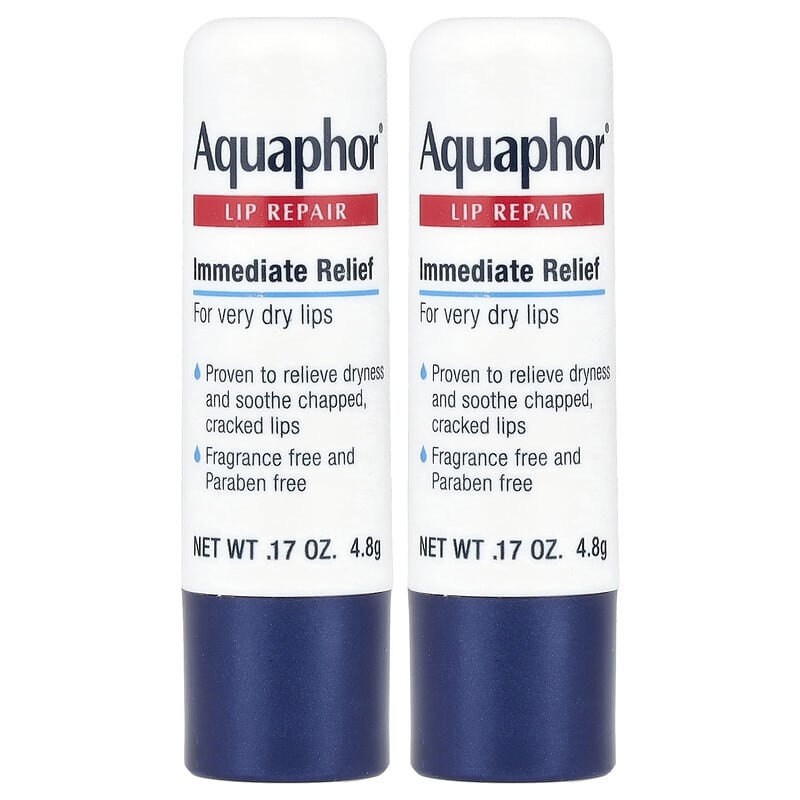 Aquaphor Lip Repair Stick Immediate Relief For very dry lips -Two Sticks .17 Oz Unflavored (Pack of 2, 5.6 g) (8) عصا أكوافور لعلاج الشفاه ليب ريبير إغاثة فورية للشفاه الجافة عبوتين 4.8جم